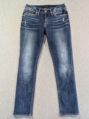 Silver Jeans Suki Straight Leg Women's 29 X 32 Distressed Blue